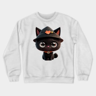 Cute black Halloween kitty in a hat Crewneck Sweatshirt